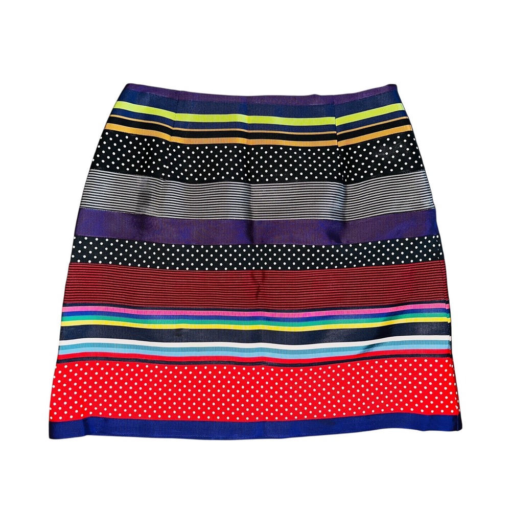 WB6 J McLaughlin Skirt Size 8 Striped Polka Dot Print Colorful Mini